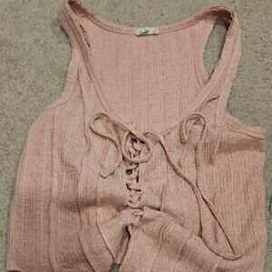 POL Ribbed Tank – Lace-Up Front, Small